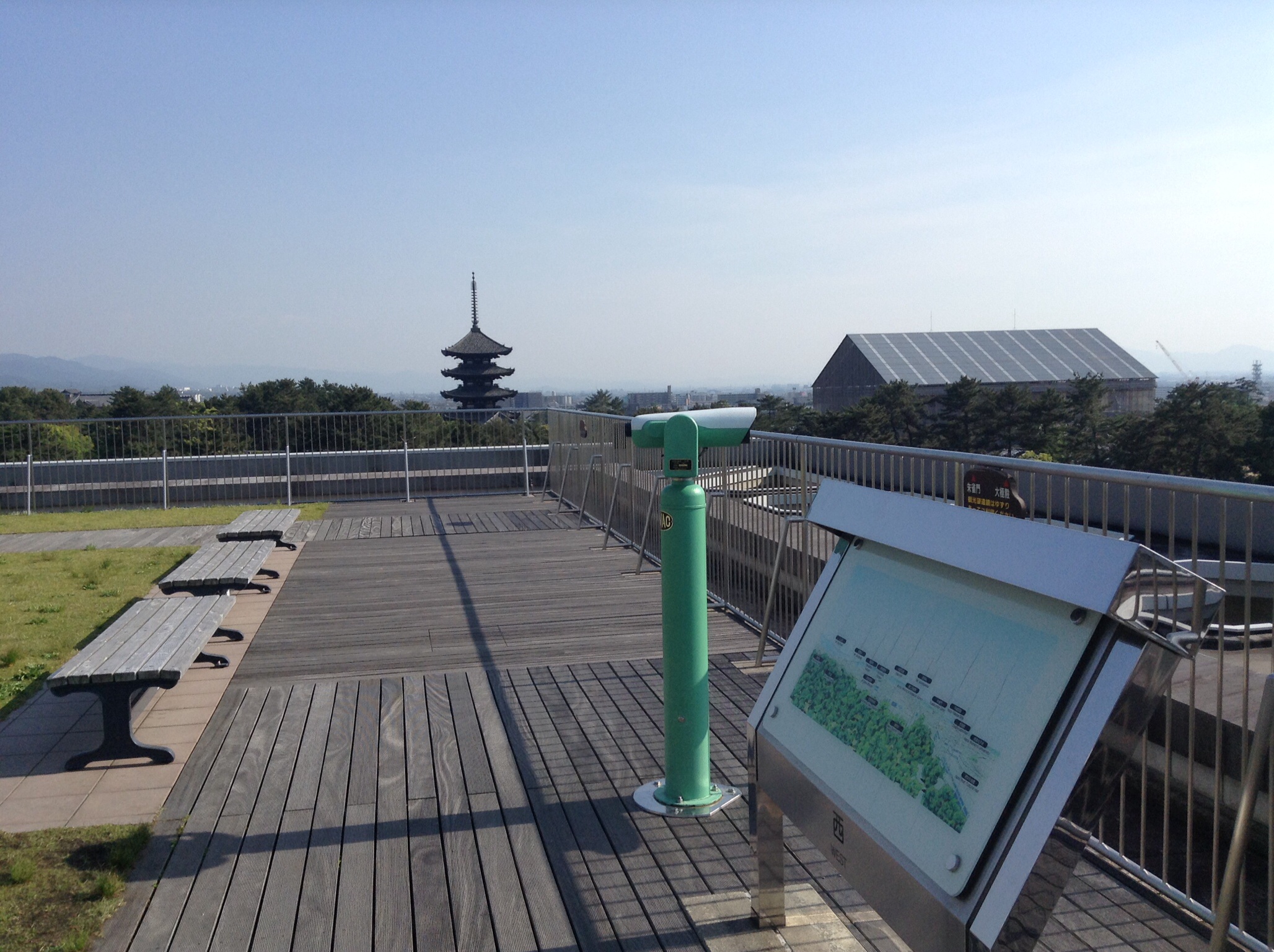 奈良県庁の屋上展望台から見える五重塔