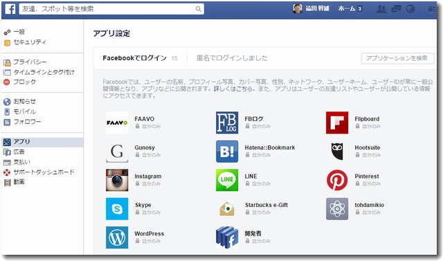 Facebookと連携しているアプリ一覧