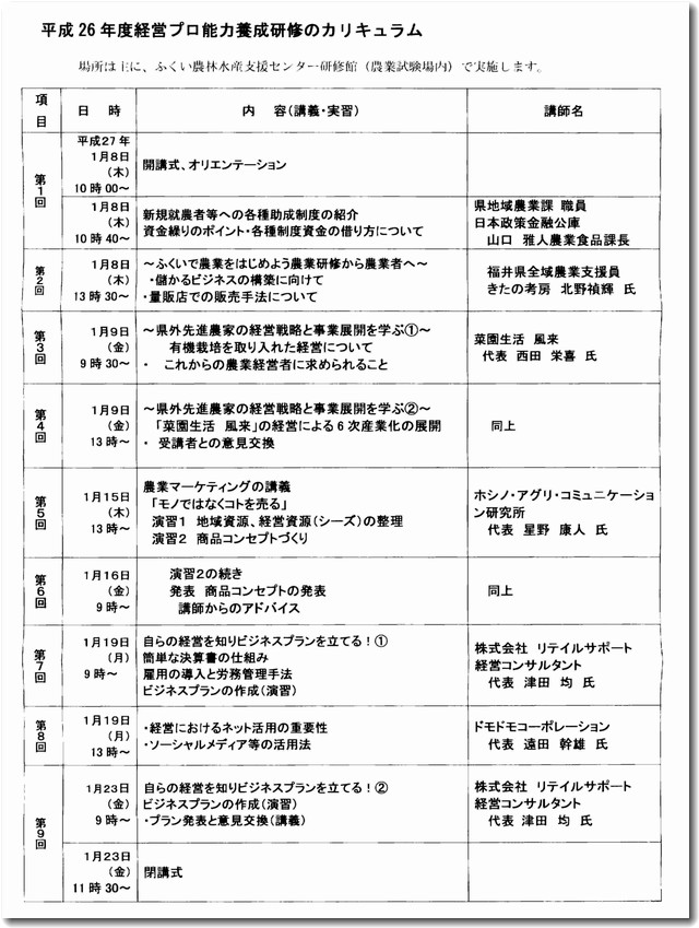 ふくい農林水産支援センターのセミナー