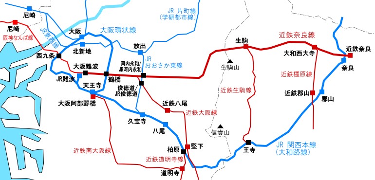 関西本線（大和路線）の路線図