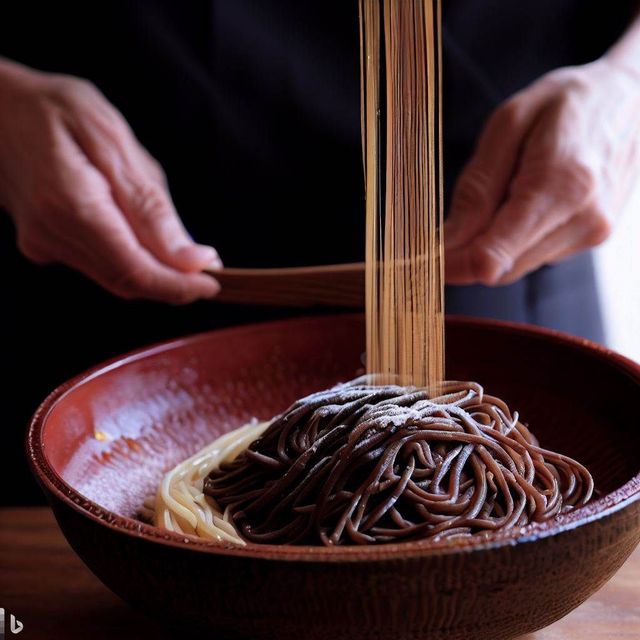 輪島塗の器に盛った蕎麦