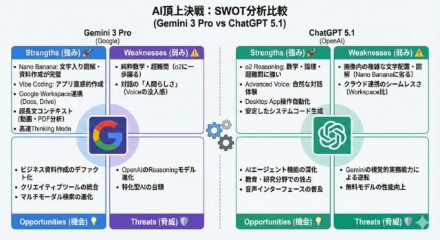 GeminiとChatGPTの比較SWOT分析