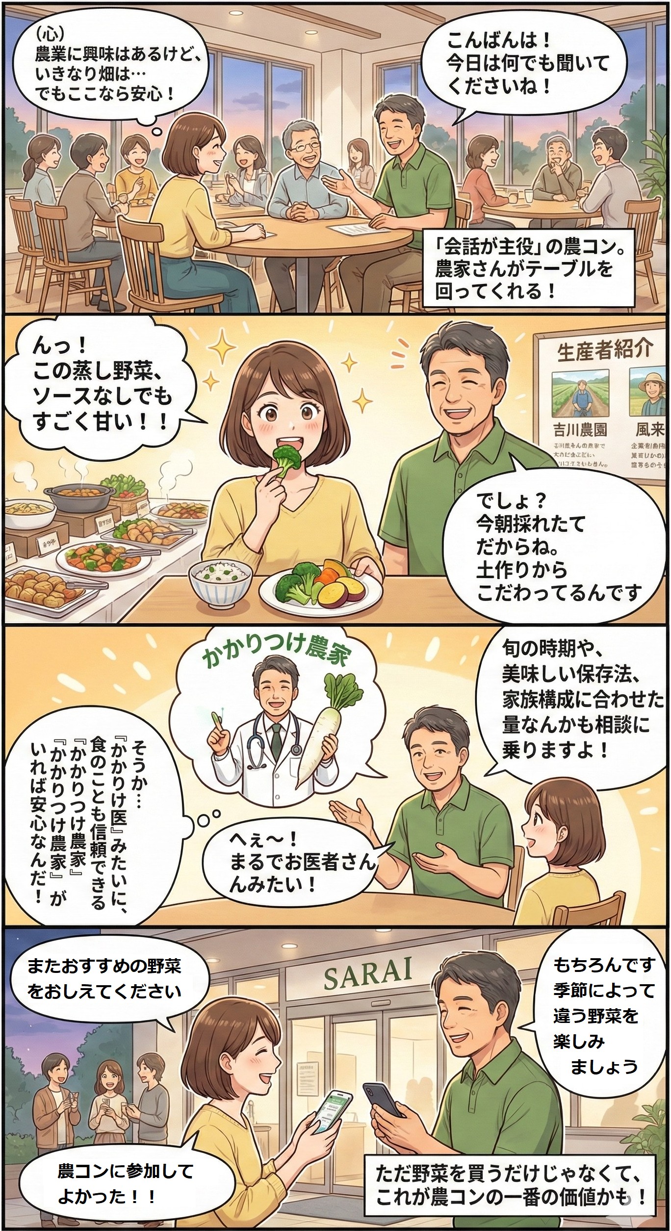 農コン紹介の４コマ漫画タテ版