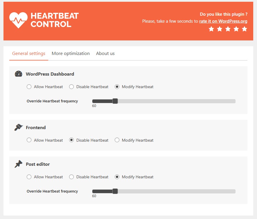 Heartbeat Control設定画面