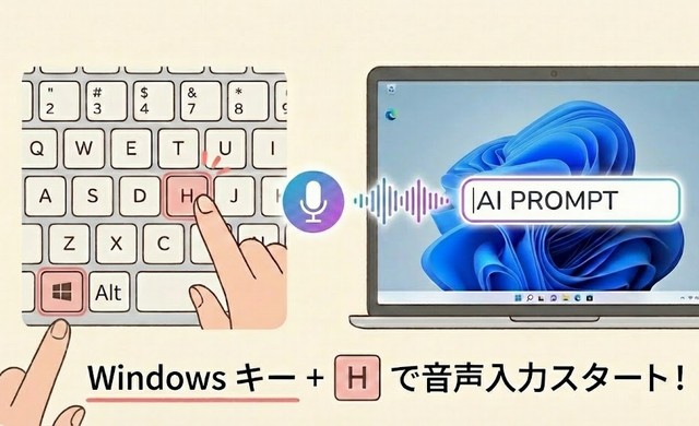 PCでの音声入力はウインドウズキー＋Hで